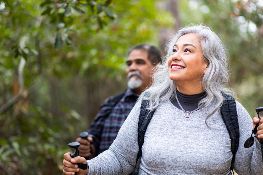 Man and woman on hiking trail