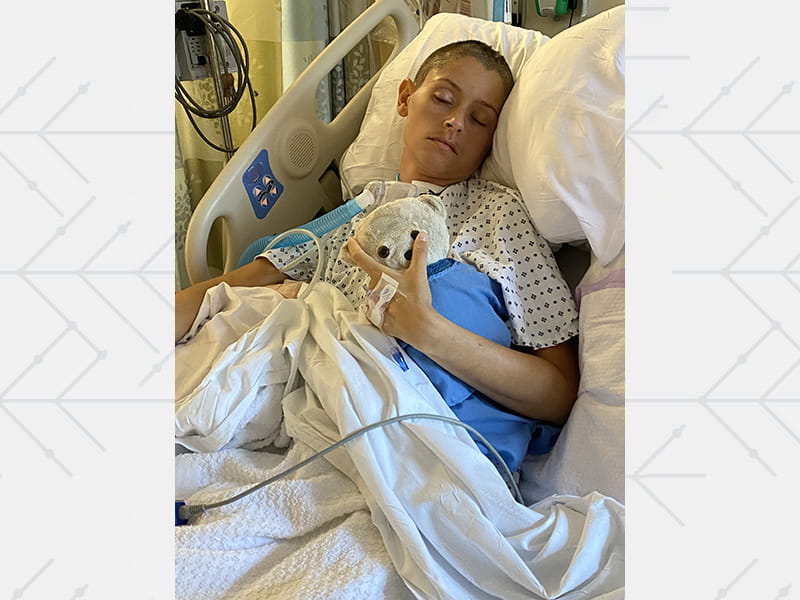 A stuffed teddy bear kept Jennifer company in the ICU