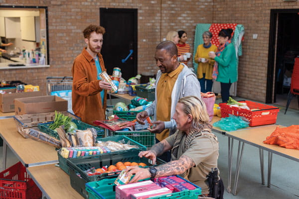 volunteers at a food pantry